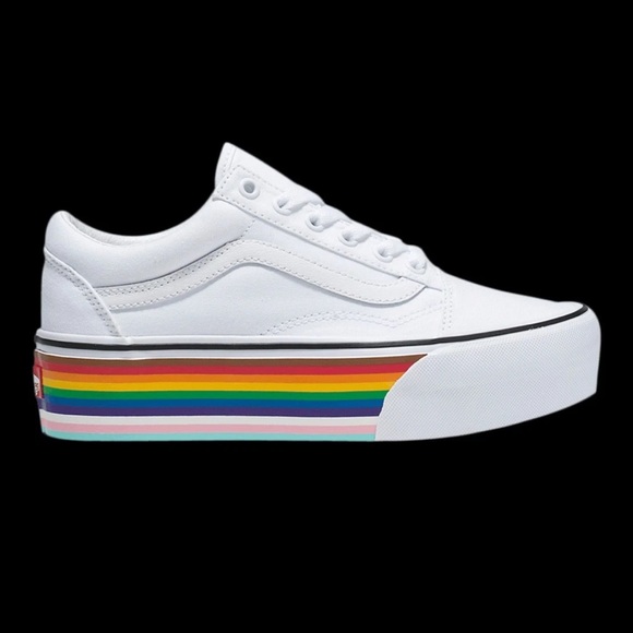 Vans Old Skool Stac PRIDE Rainbow White platform 34mm height new without box - Picture 6 of 6